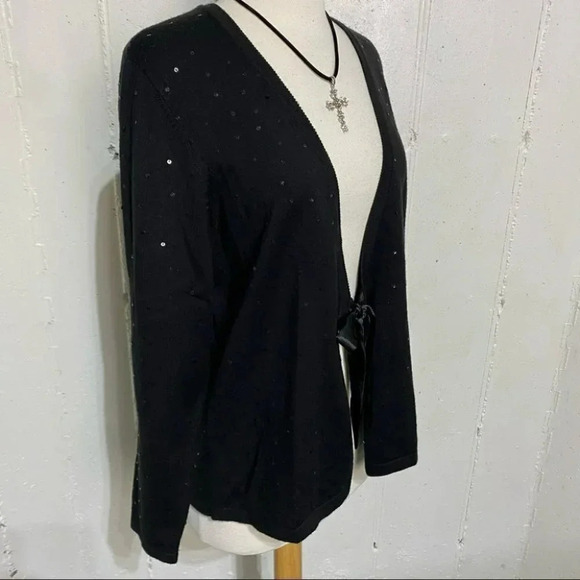 Lane Bryant 14/16 black sequin bow tie cardigan‎ Fairycore Whimsigoth Feminine - Picture 2 of 6